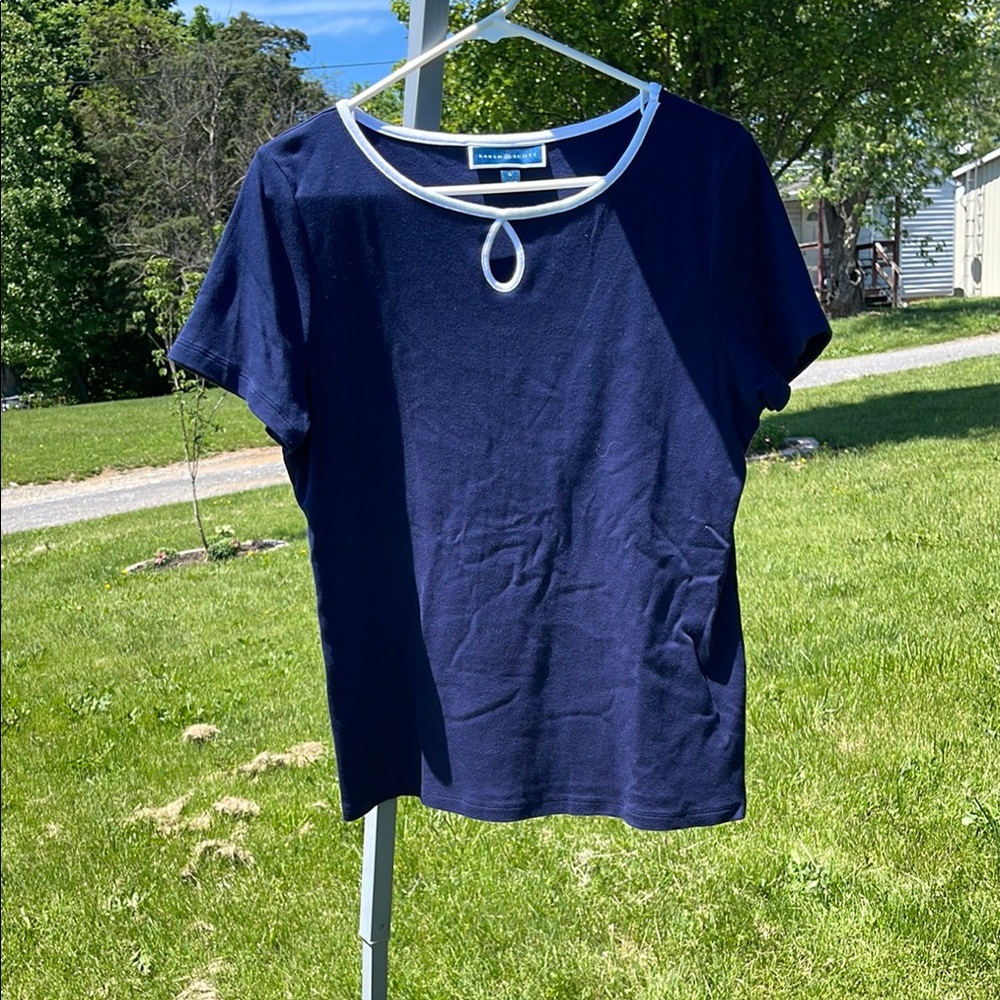 Karen Scott Blue and White Short Sleeve T-Shirt